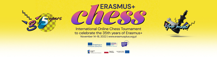Plakat: Erasmus+ 35-årsjubileums sjakkturnering